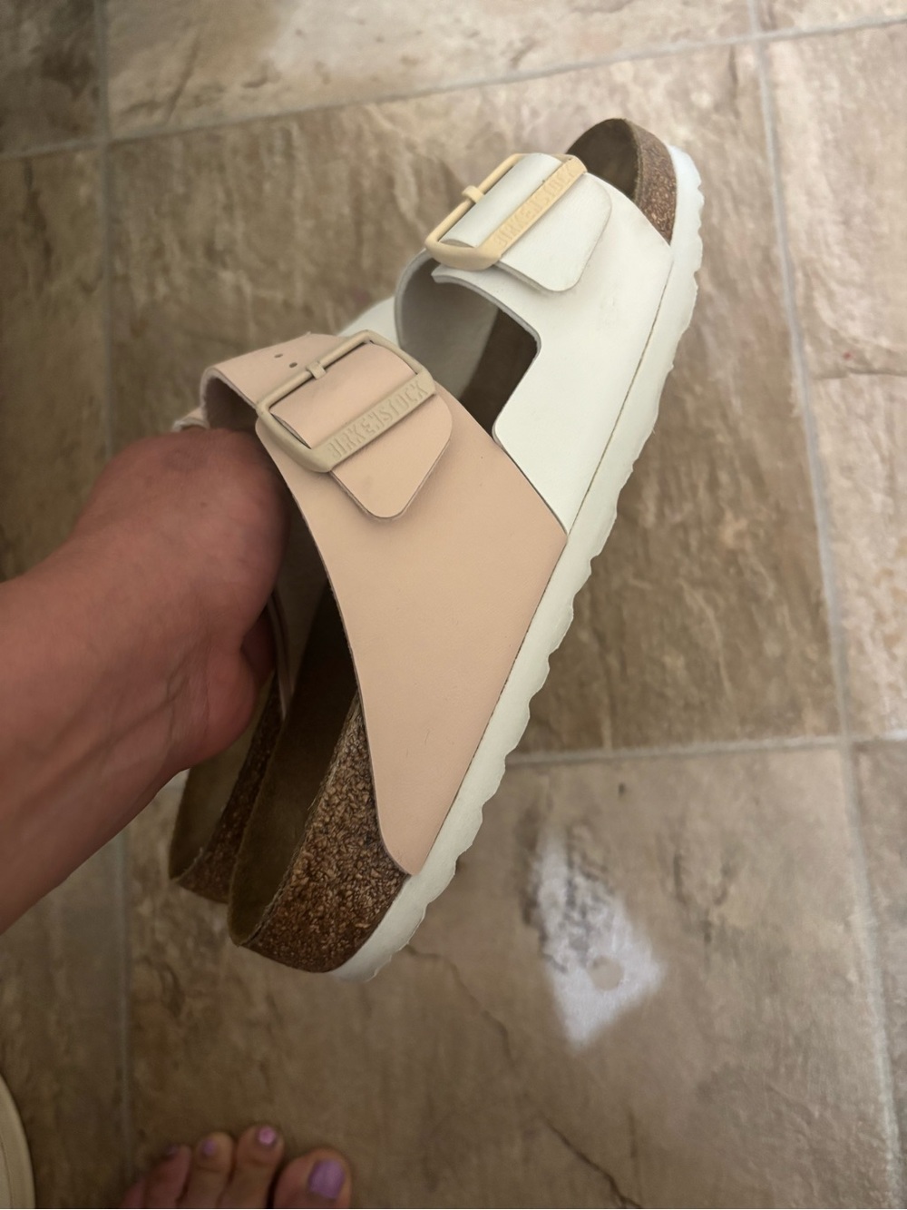 Birkenstock Two-Strap Sandals in White & Blush - Picture 7 of 8